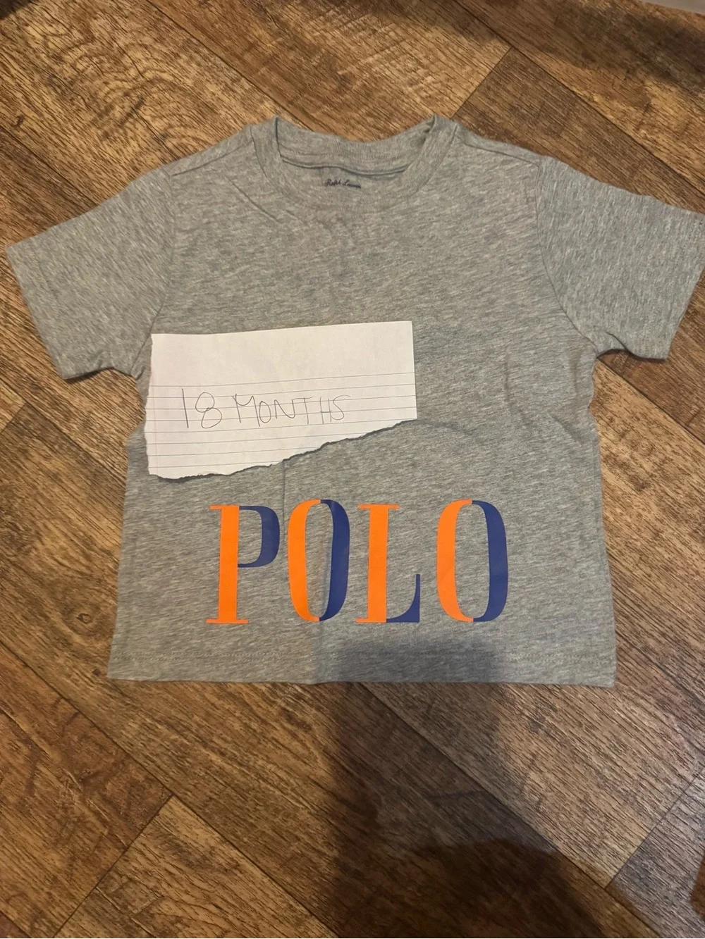 Ralph Lauren Grey Tee with Orange & Blue POLO Logo